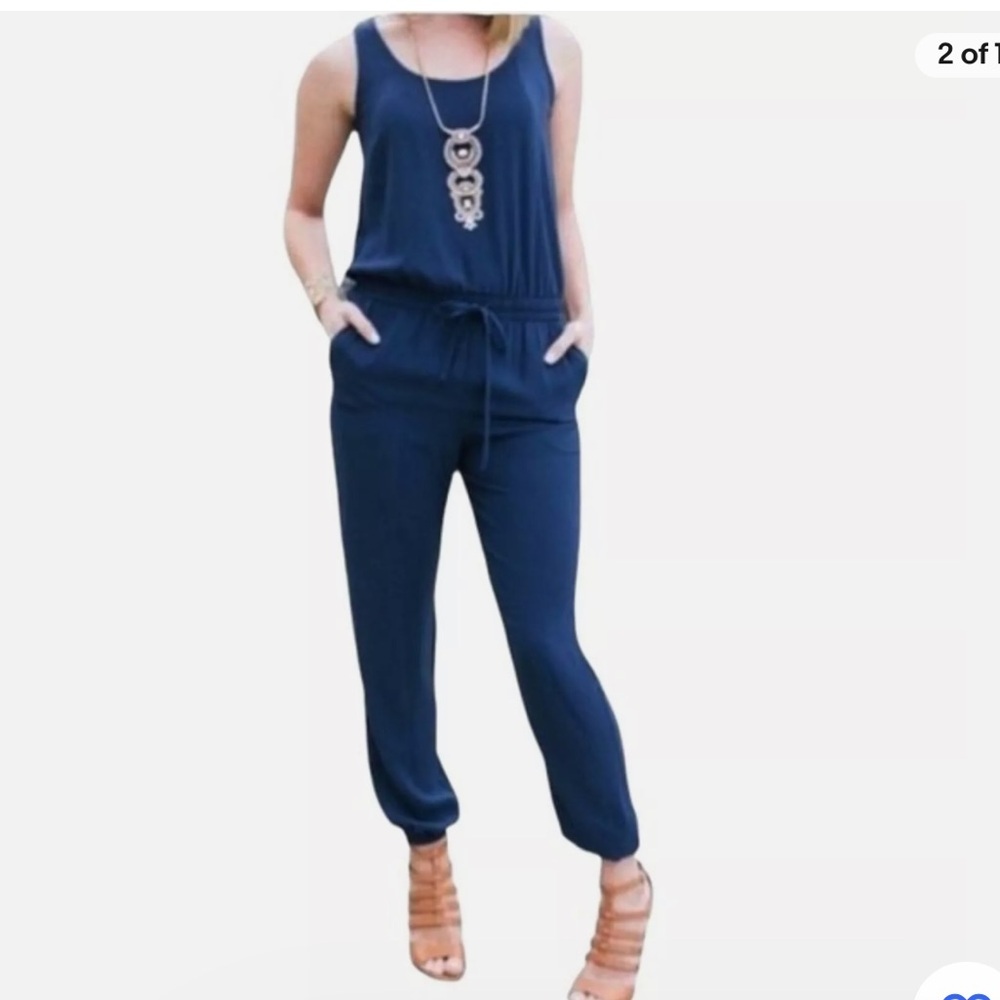CAbi Navy Elastic Waist Sleeveless Jumpsuit - Picture 2 of 16